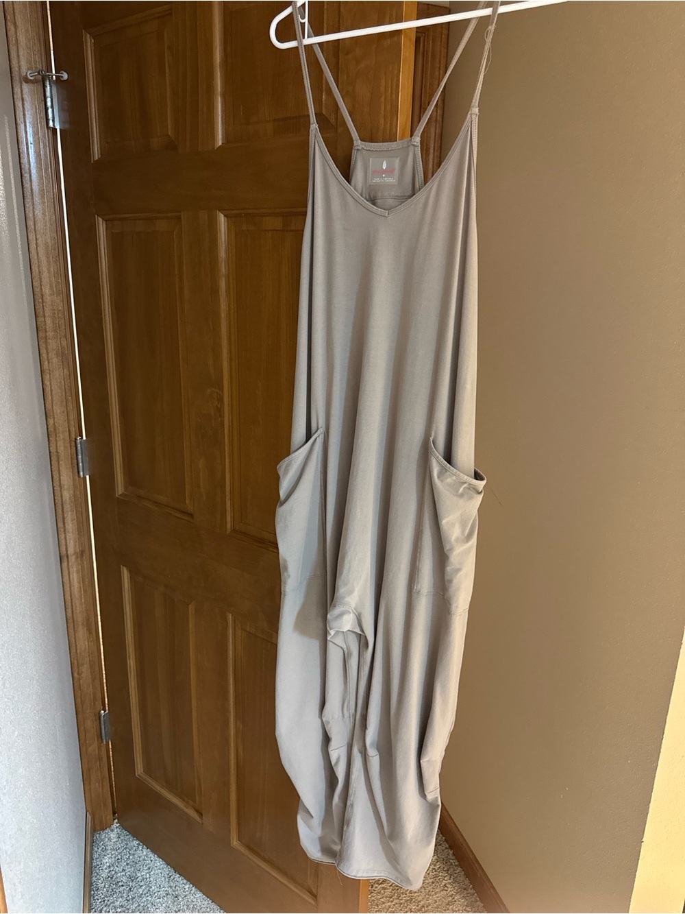 Free People Taupe Scoop-Neck Tank Jumpsuit with Pockets